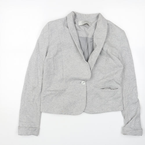 Zara Womens Grey Cotton Jacket Blazer Size L