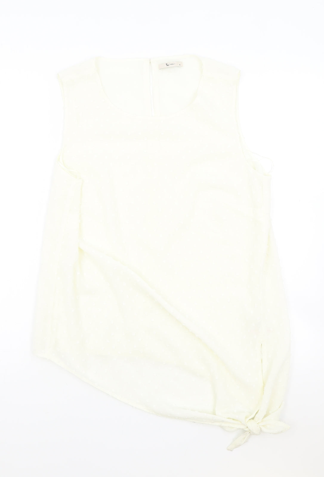TU Womens Ivory Polyester Basic Blouse Size 12 Round Neck
