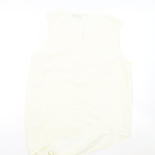 TU Womens Ivory Polyester Basic Blouse Size 12 Round Neck