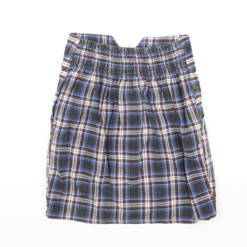 Preworn Womens Blue Plaid Cotton Pleated Skirt Size S Zip