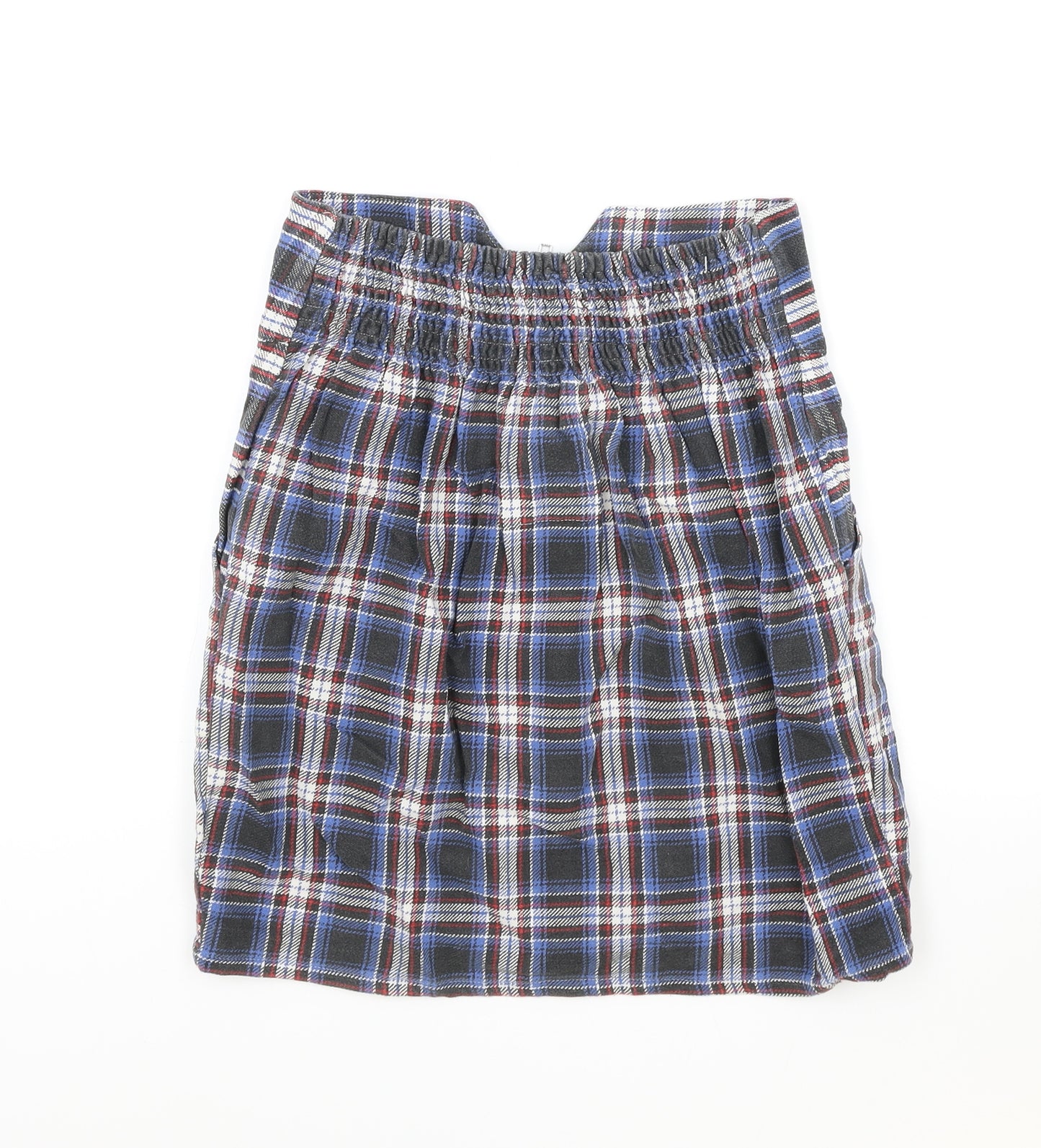 Preworn Womens Blue Plaid Cotton Pleated Skirt Size S Zip