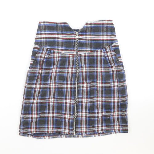 Preworn Womens Blue Plaid Cotton Pleated Skirt Size S Zip