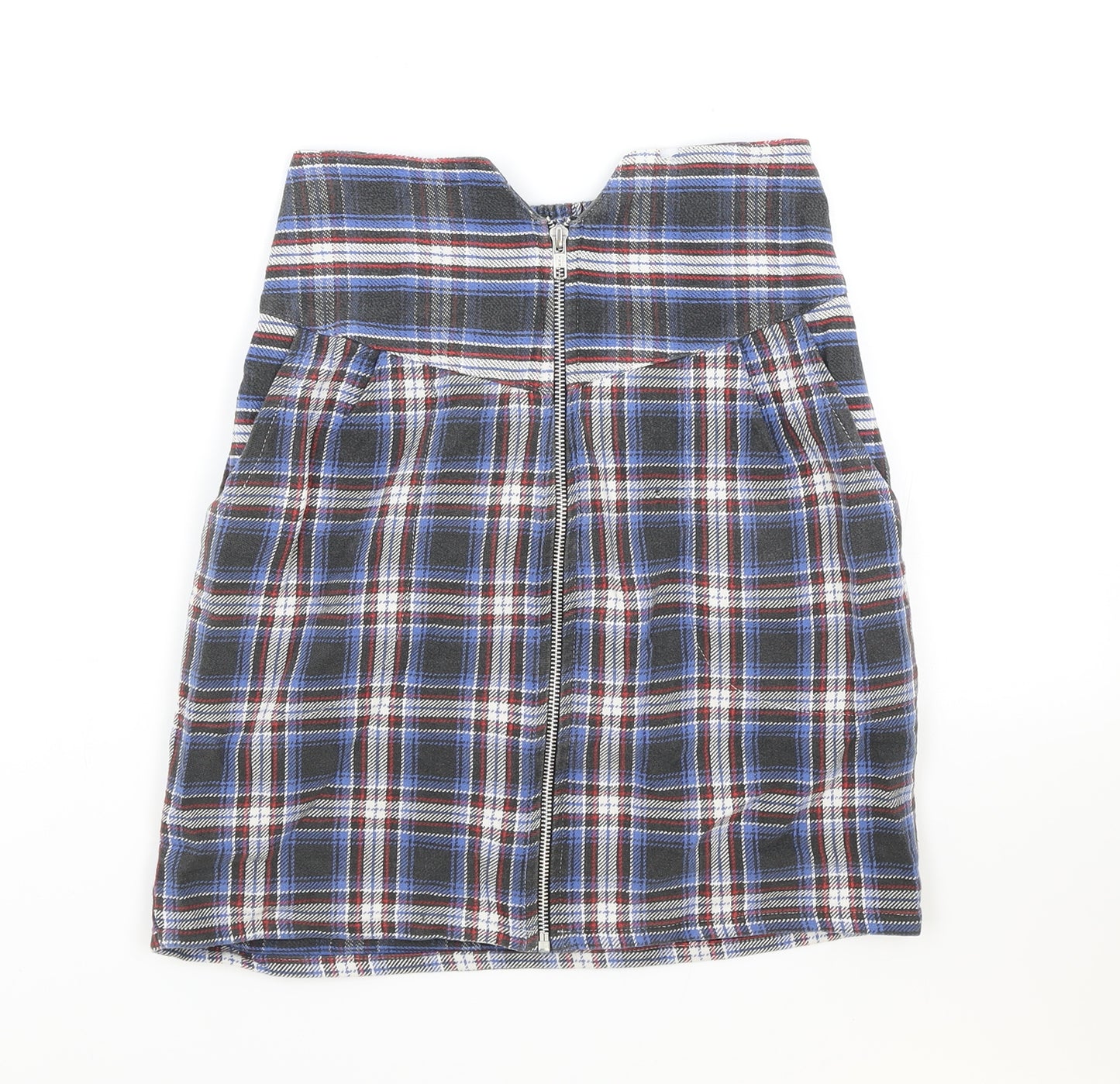 Preworn Womens Blue Plaid Cotton Pleated Skirt Size S Zip