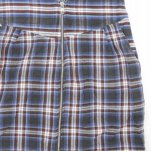 Preworn Womens Blue Plaid Cotton Pleated Skirt Size S Zip