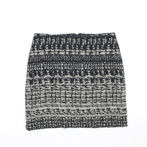 Marks and Spencer Womens Black Geometric Cotton Bandage Skirt Size 8 Zip