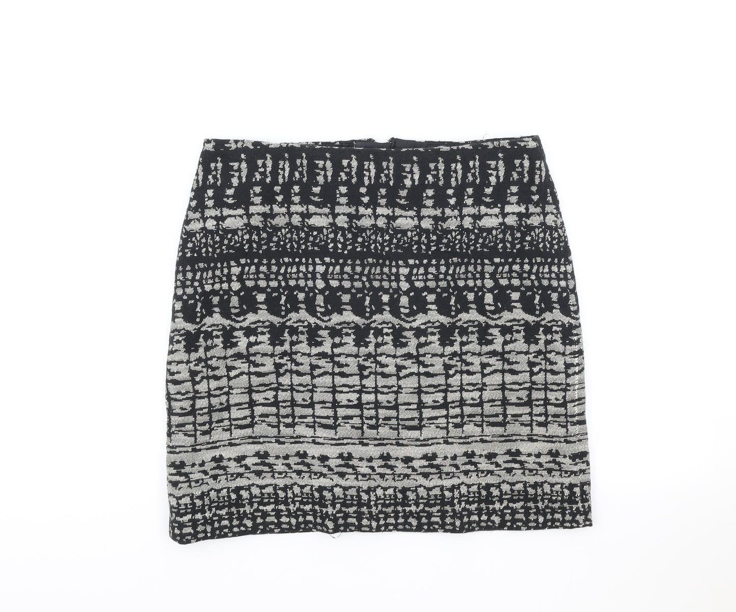 Marks and Spencer Womens Black Geometric Cotton Bandage Skirt Size 8 Zip