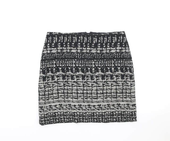 Marks and Spencer Womens Black Geometric Cotton Bandage Skirt Size 8 Zip