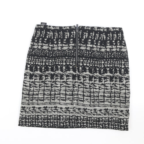 Marks and Spencer Womens Black Geometric Cotton Bandage Skirt Size 8 Zip