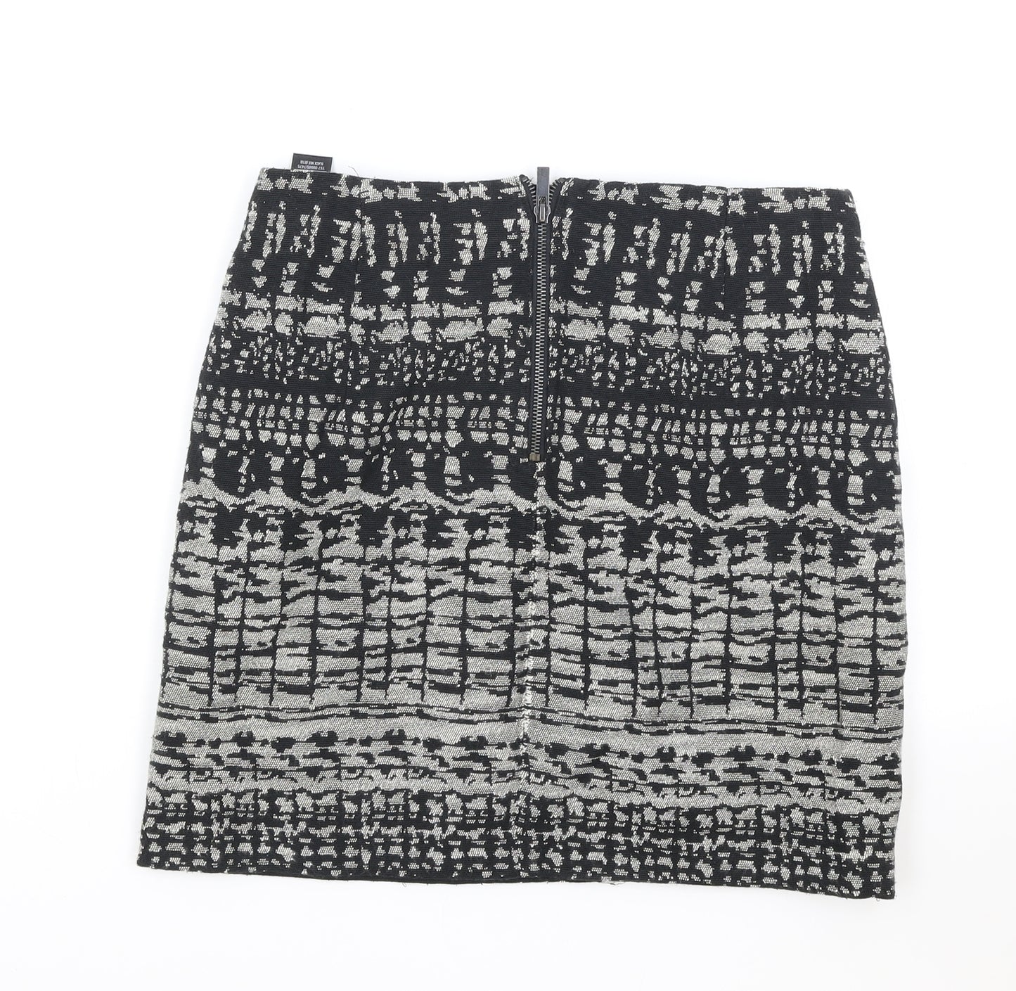 Marks and Spencer Womens Black Geometric Cotton Bandage Skirt Size 8 Zip