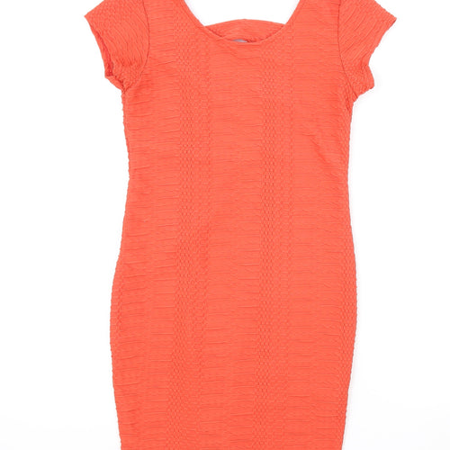 Cameo Rose Womens Orange Viscose Bodycon Size 12 Scoop Neck Pullover