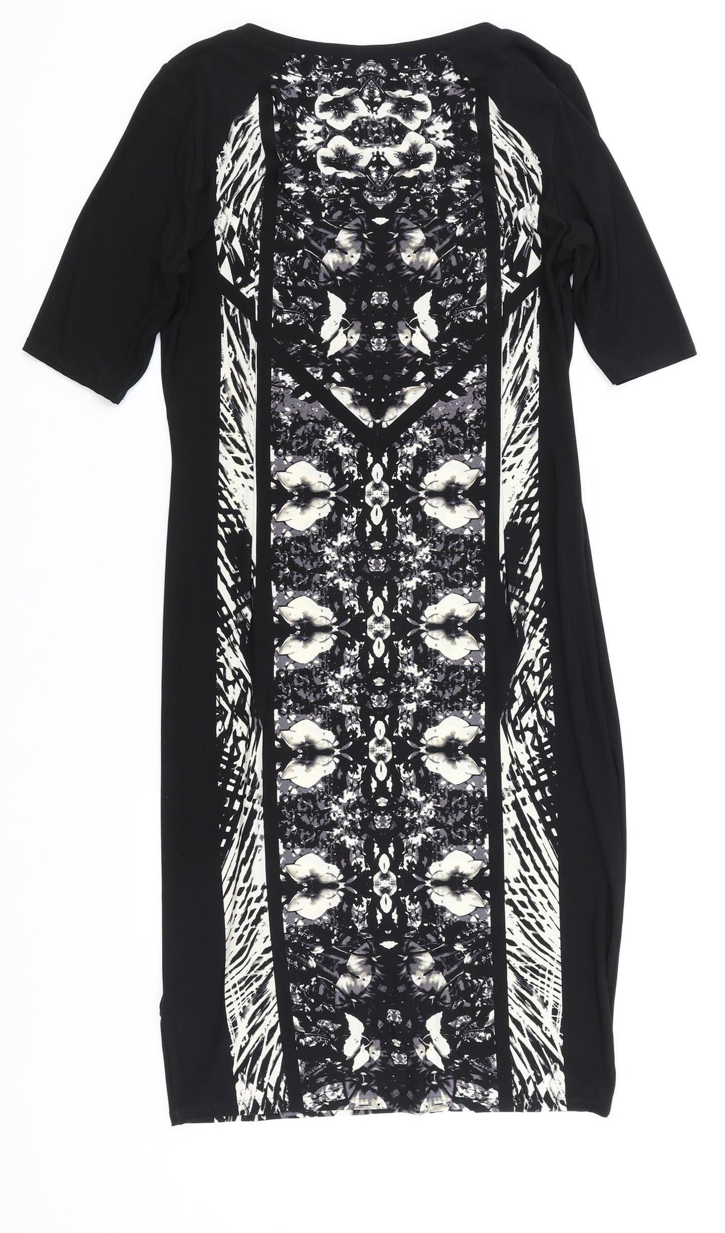 NEXT Womens Black Geometric Polyester A-Line Size 12 Round Neck Pullover