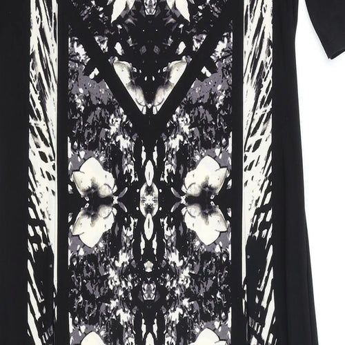 NEXT Womens Black Geometric Polyester A-Line Size 12 Round Neck Pullover