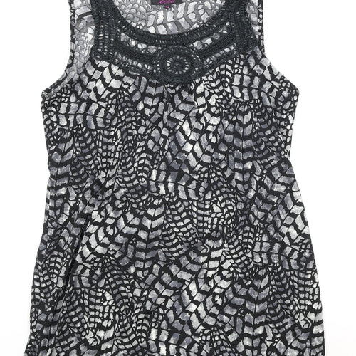Lila Womens Grey Geometric Viscose A-Line Size 12 Scoop Neck Pullover