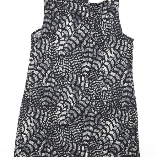 Lila Womens Grey Geometric Viscose A-Line Size 12 Scoop Neck Pullover