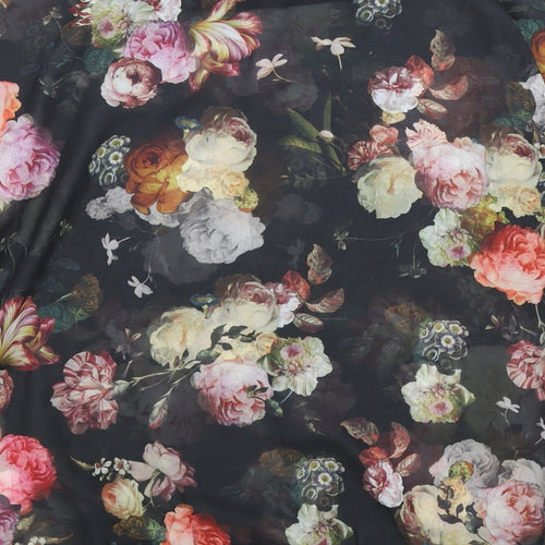2-Bizzy Womens Black Floral Viscose Basic Blouse Size S Round Neck