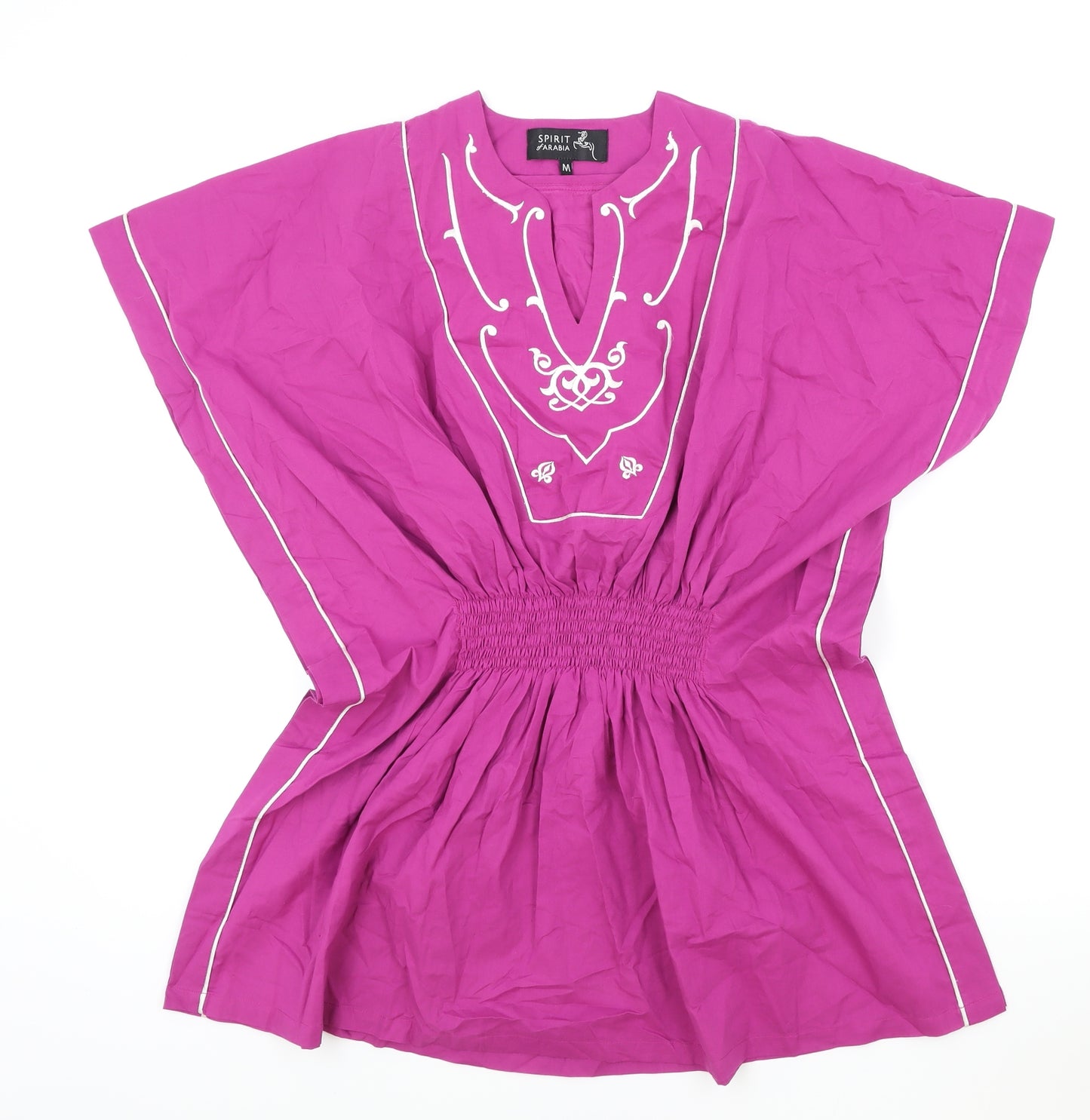 Spirit of Arabia Womens Pink Geometric 100% Cotton Kimono Blouse Size M V-Neck