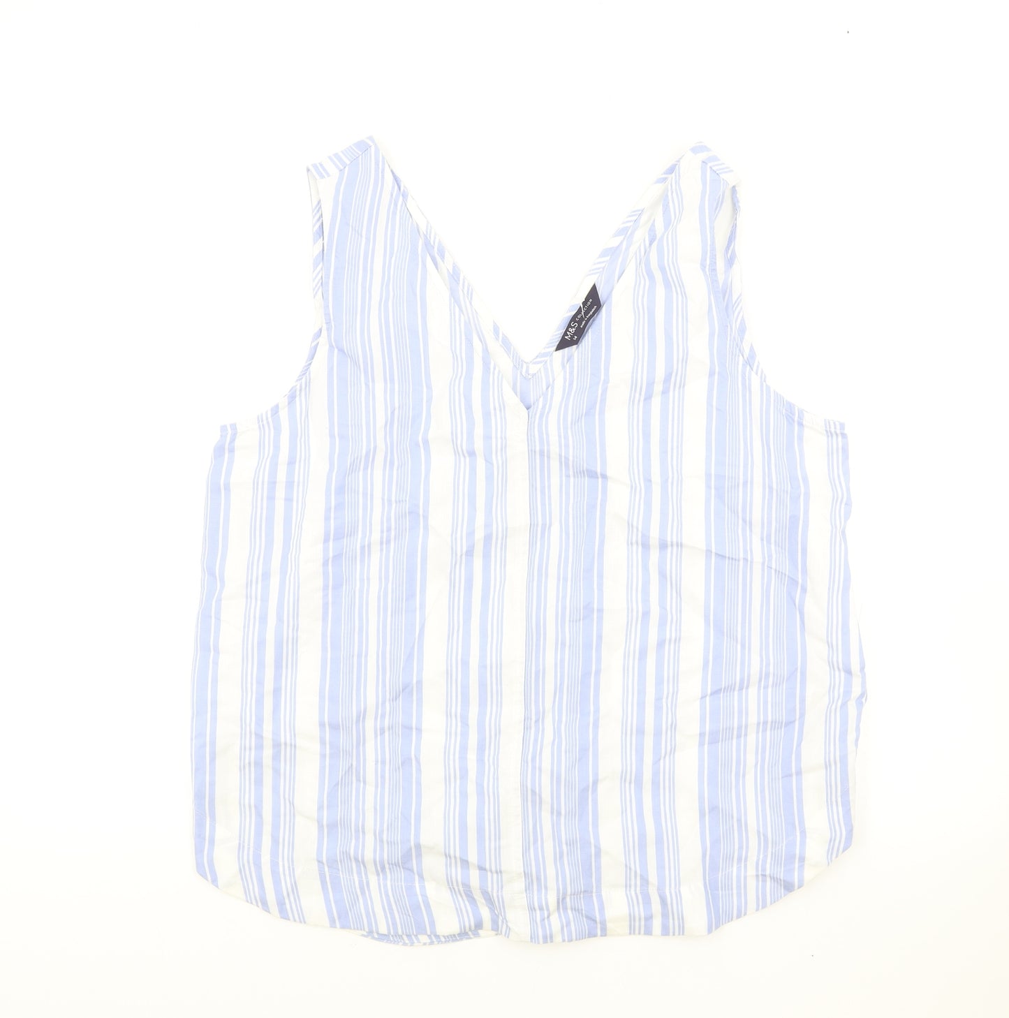 NEXT Womens Blue Striped Lyocell Basic Tank Size 14 V-Neck