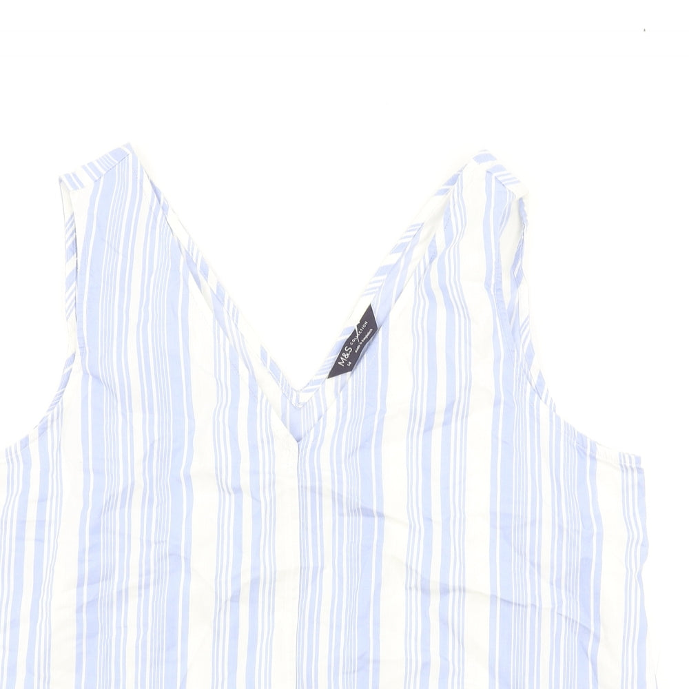 NEXT Womens Blue Striped Lyocell Basic Tank Size 14 V-Neck