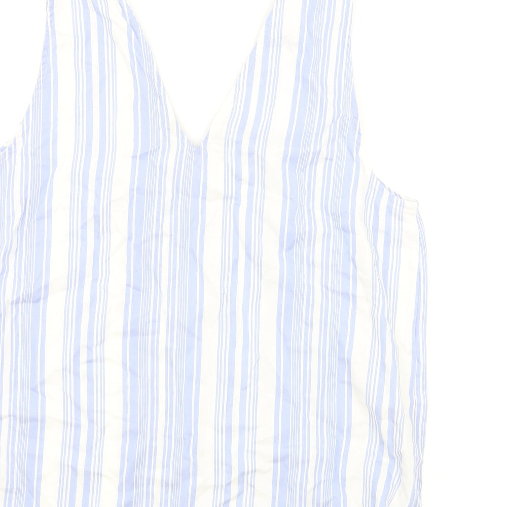 NEXT Womens Blue Striped Lyocell Basic Tank Size 14 V-Neck