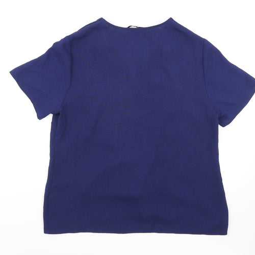 TU Womens Blue Polyester Basic Blouse Size 12 V-Neck
