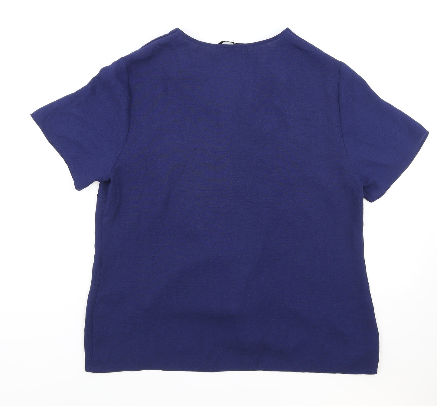 TU Womens Blue Polyester Basic Blouse Size 12 V-Neck