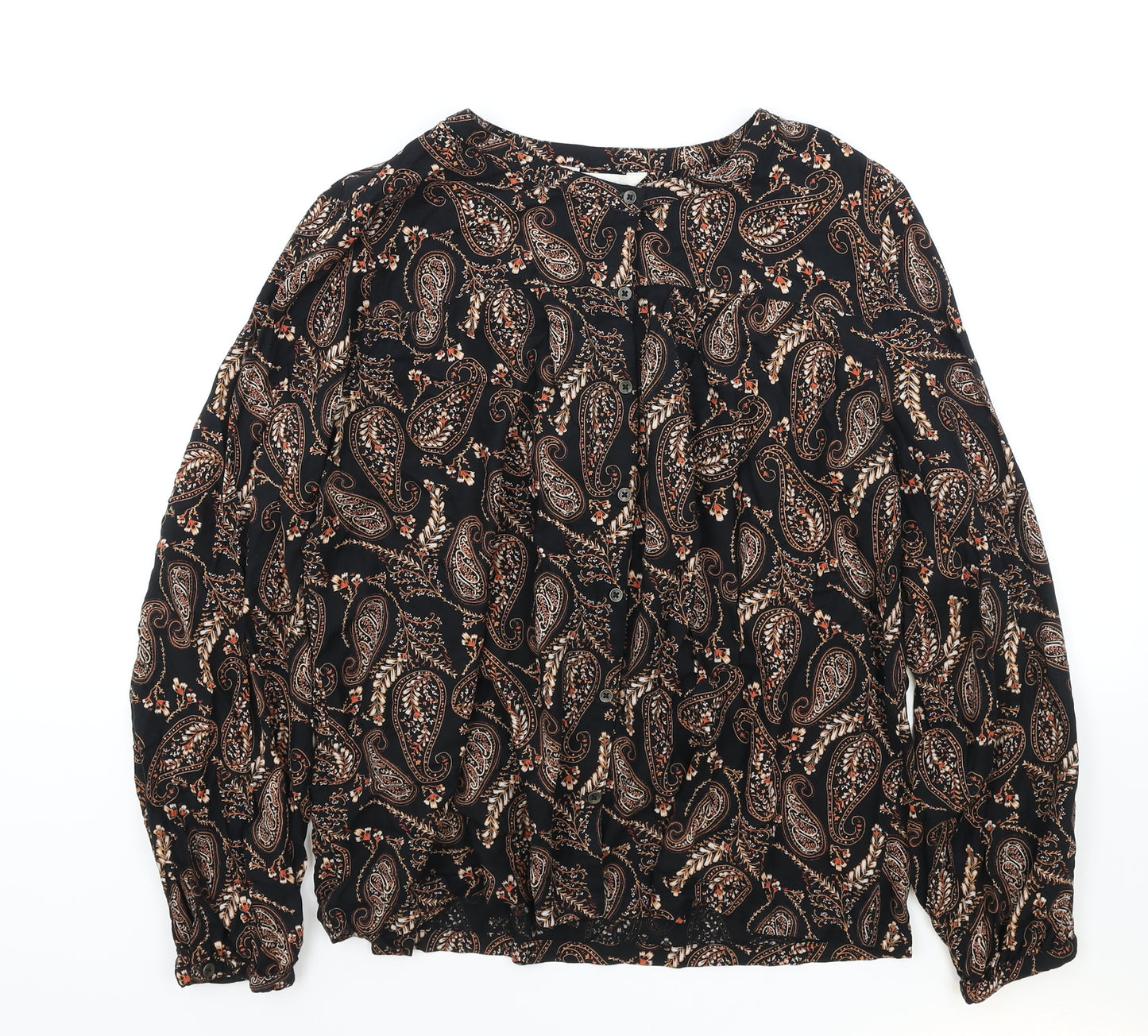 BHS Womens Black Paisley Viscose Basic Blouse Size 16 V-Neck