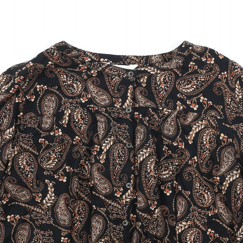 BHS Womens Black Paisley Viscose Basic Blouse Size 16 V-Neck