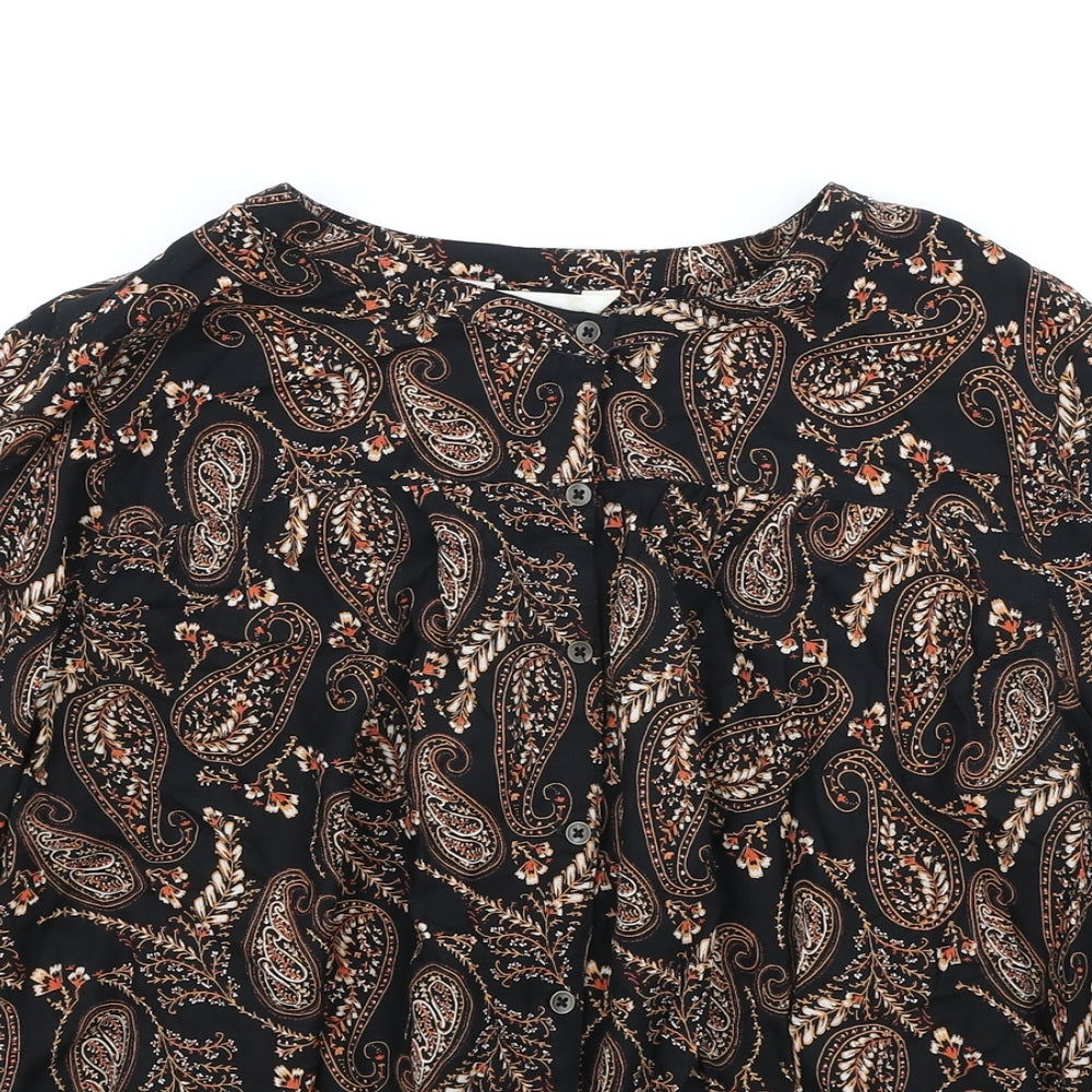 BHS Womens Black Paisley Viscose Basic Blouse Size 16 V-Neck