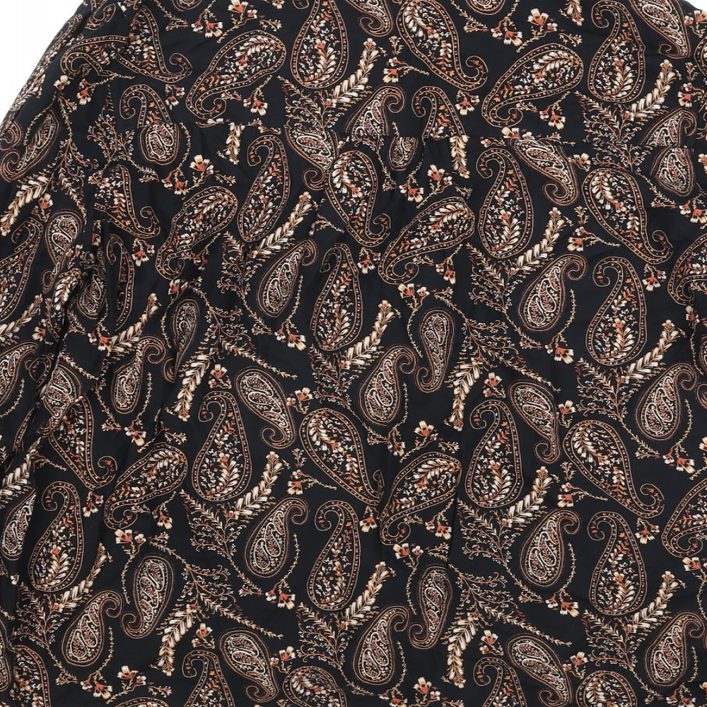 BHS Womens Black Paisley Viscose Basic Blouse Size 16 V-Neck