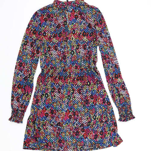Oasis Womens Multicoloured Geometric Polyester Fit & Flare Size S Mock Neck Button