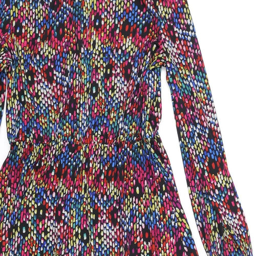 Oasis Womens Multicoloured Geometric Polyester Fit & Flare Size S Mock Neck Button