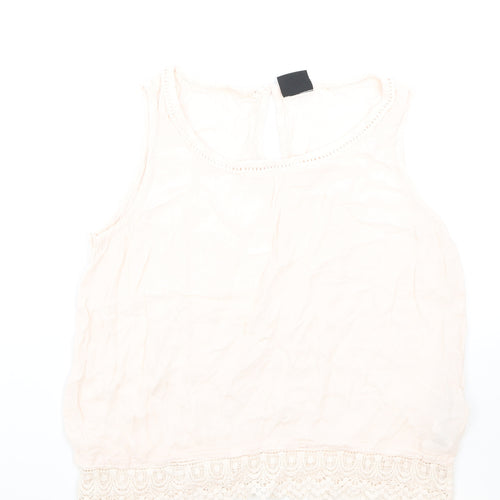 VILA Womens Pink Viscose Basic Tank Size S Round Neck - Lace Detail