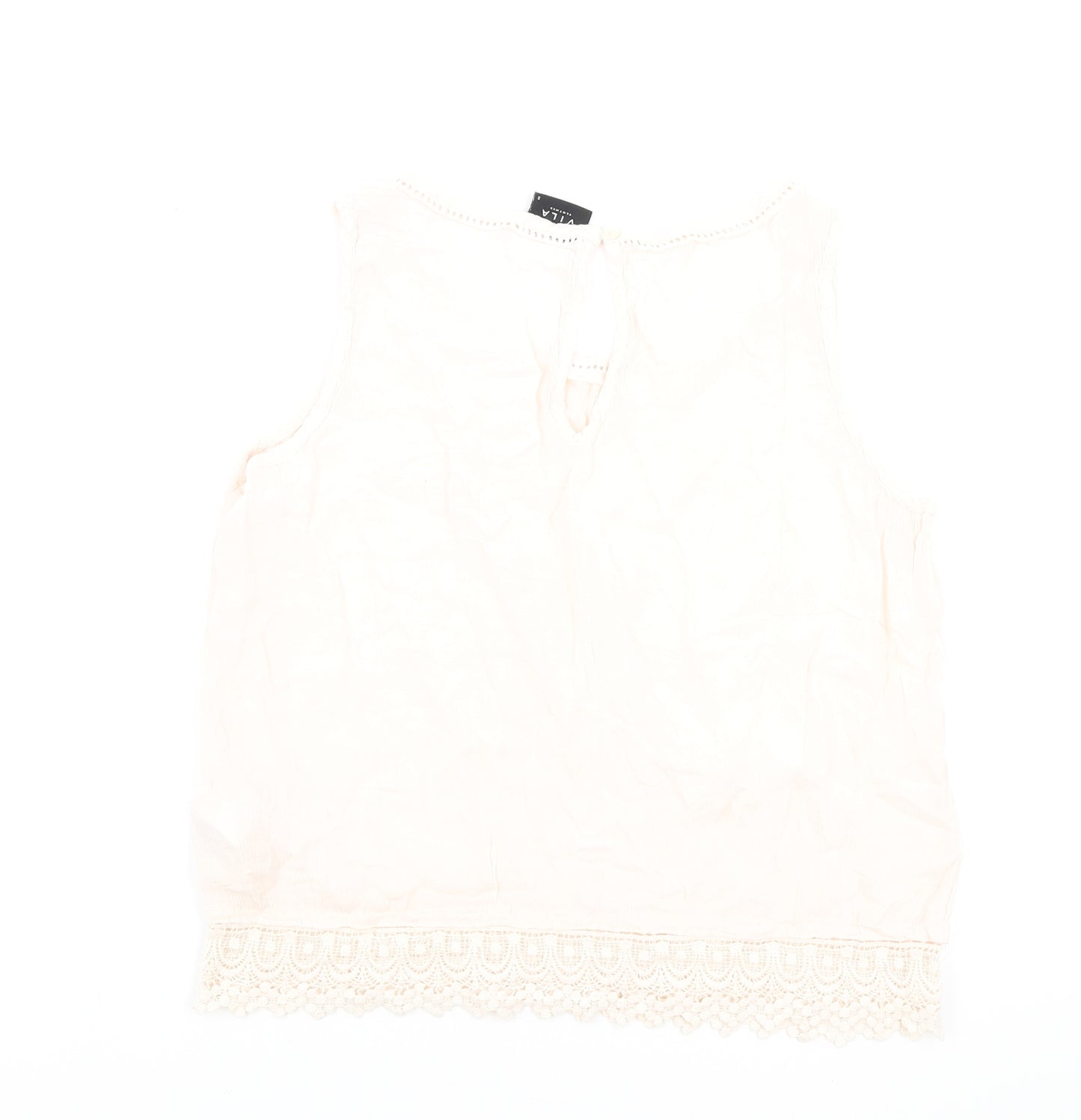 VILA Womens Pink Viscose Basic Tank Size S Round Neck - Lace Detail