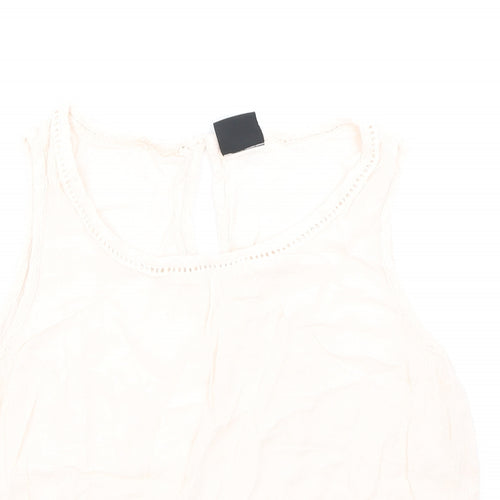 VILA Womens Pink Viscose Basic Tank Size S Round Neck - Lace Detail