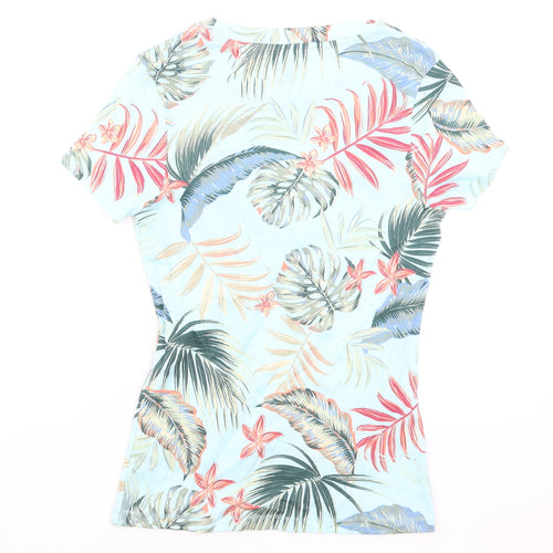 TU Womens Blue Geometric Cotton Basic T-Shirt Size 12 Round Neck
