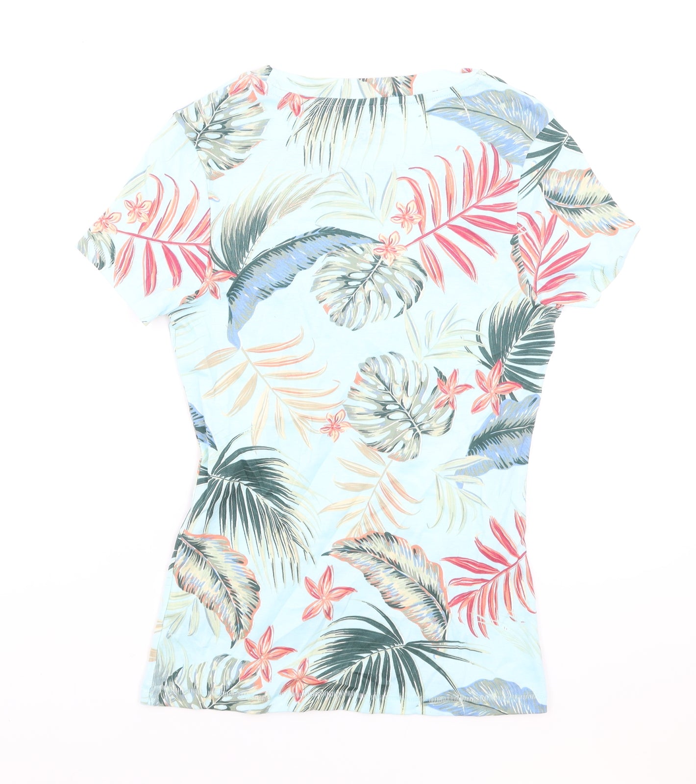 TU Womens Blue Geometric Cotton Basic T-Shirt Size 12 Round Neck