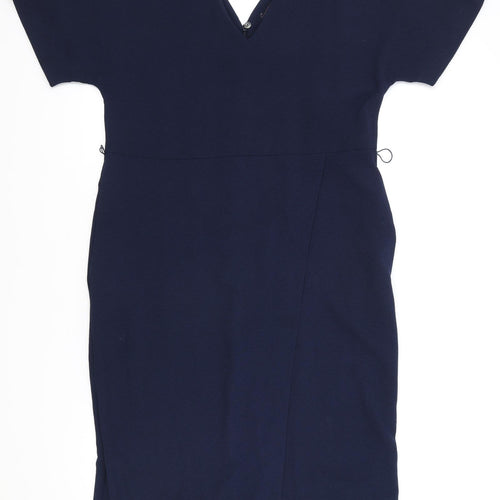 Marks and Spencer Womens Blue Polyester A-Line Size 14 V-Neck Zip
