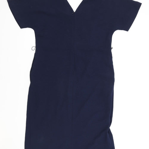 Marks and Spencer Womens Blue Polyester A-Line Size 14 V-Neck Zip