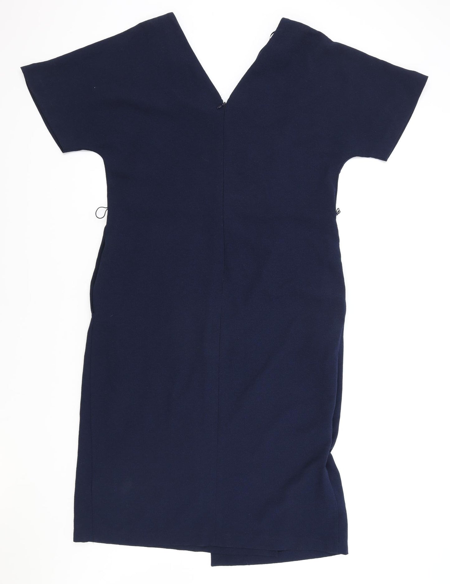 Marks and Spencer Womens Blue Polyester A-Line Size 14 V-Neck Zip