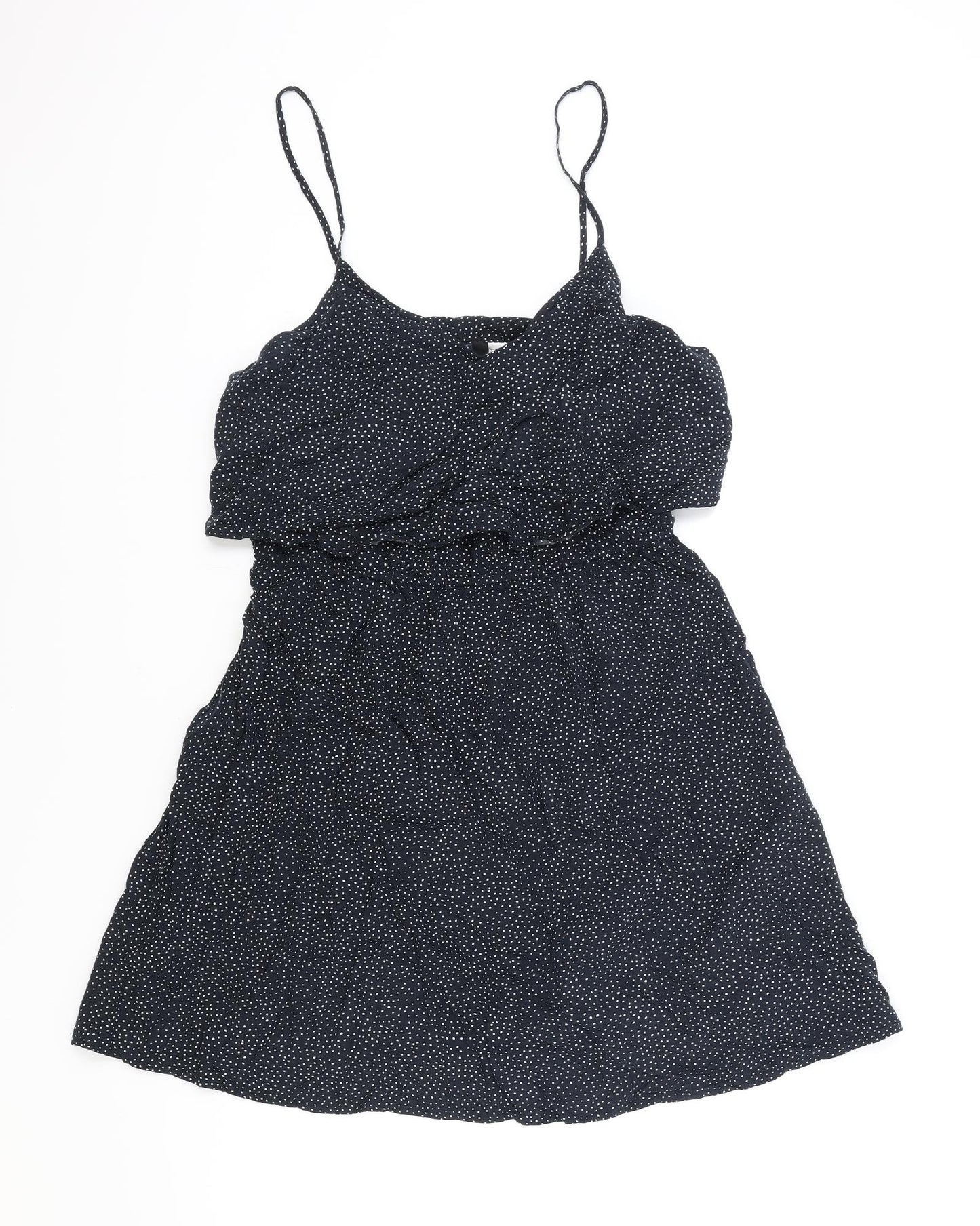 H&M Womens Blue Polka Dot Viscose Tank Dress Size 14 Scoop Neck Pullover