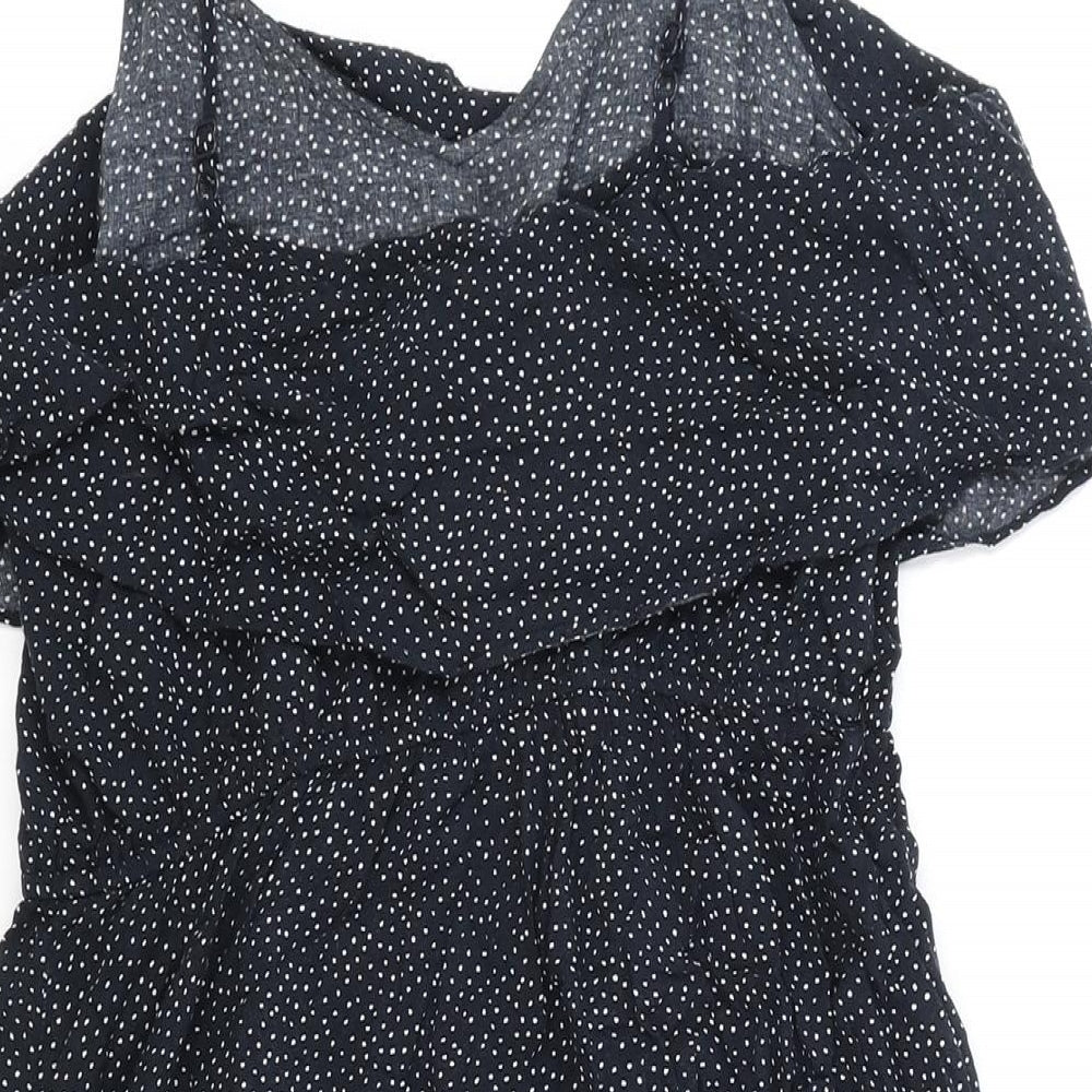 H&M Womens Blue Polka Dot Viscose Tank Dress Size 14 Scoop Neck Pullover