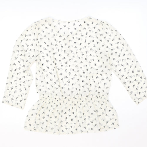 TU Womens White Geometric Polyester Basic Blouse Size 8 V-Neck - Peplum