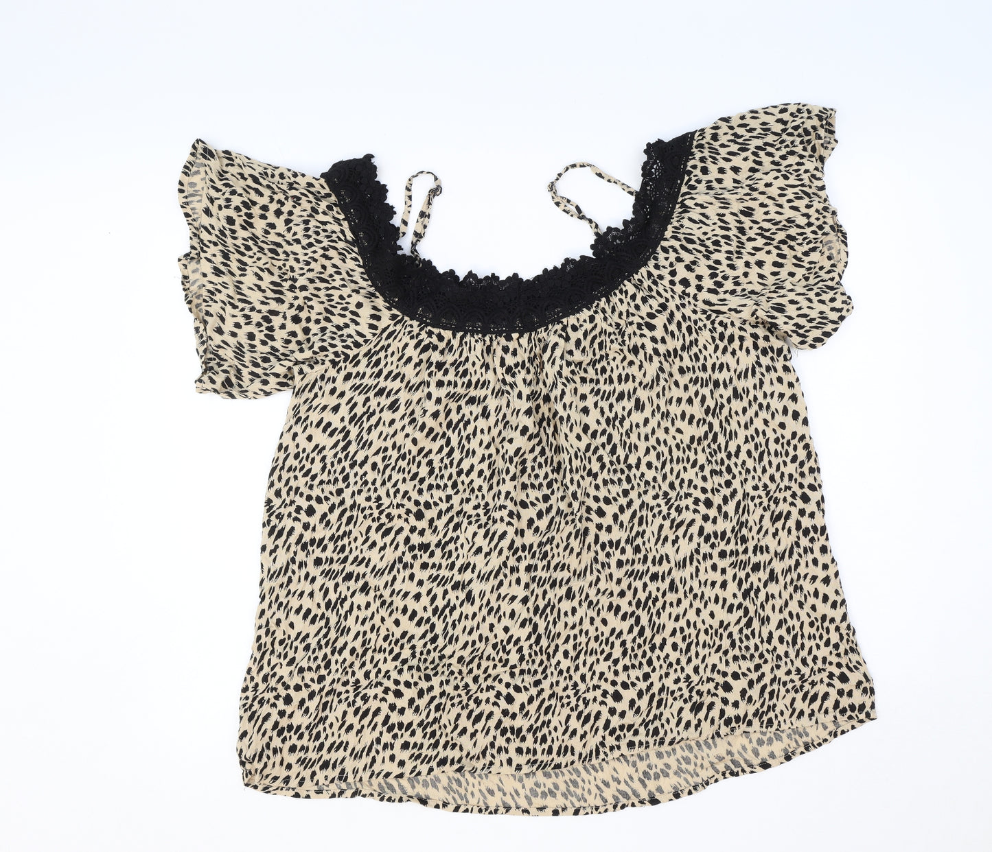 PEP&CO Womens Beige Geometric Viscose Basic Blouse Size 16 Round Neck - Lace Detail
