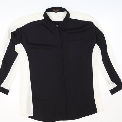 Cortefiel Womens Black Geometric Viscose Basic Button-Up Size XL V-Neck