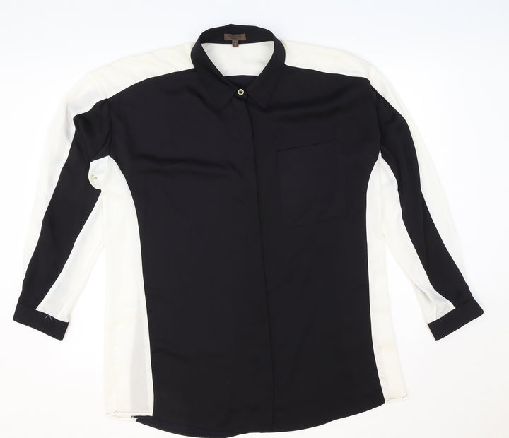 Cortefiel Womens Black Geometric Viscose Basic Button-Up Size XL V-Neck