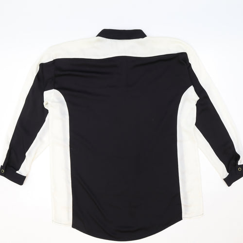 Cortefiel Womens Black Geometric Viscose Basic Button-Up Size XL V-Neck