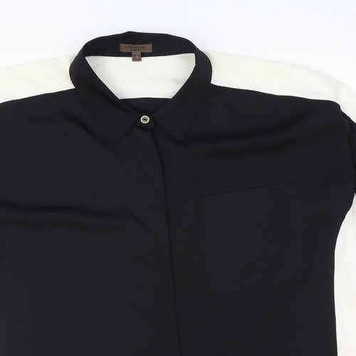 Cortefiel Womens Black Geometric Viscose Basic Button-Up Size XL V-Neck