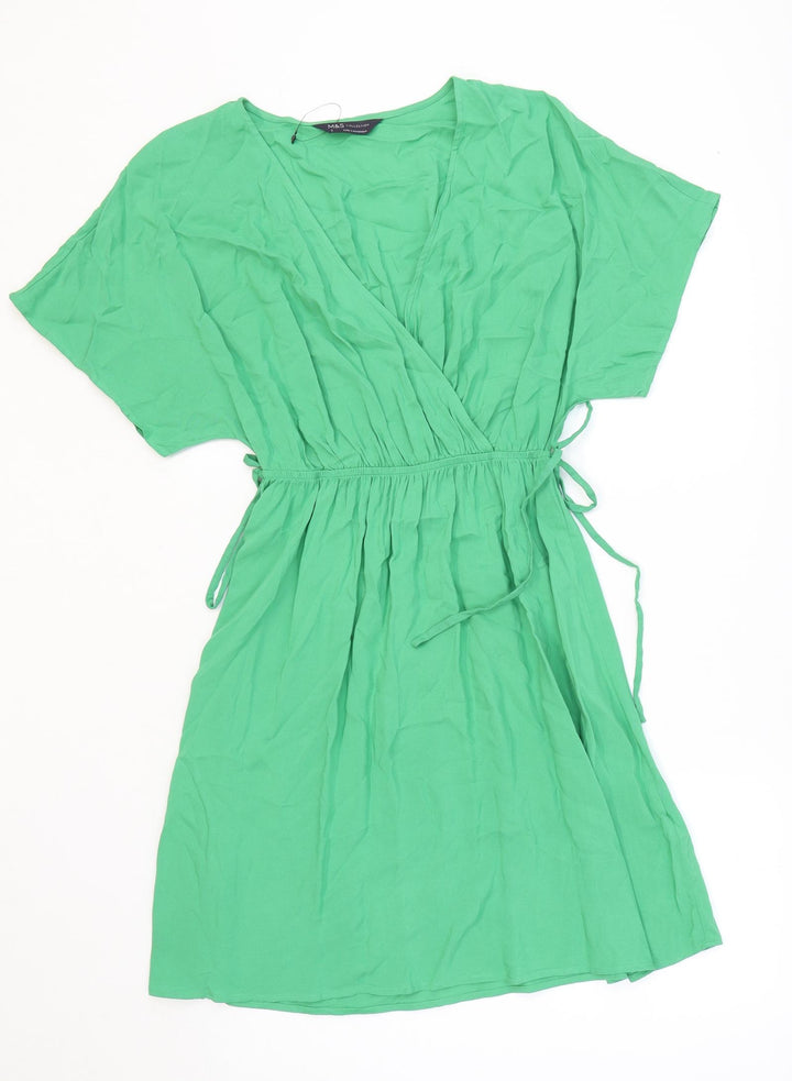 Marks and Spencer Womens Green Viscose Fit & Flare Size 6 V-Neck Pullover