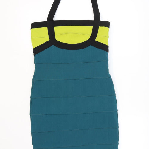 ASOS Womens Green Colourblock Polyester Bodycon Size 12 Halter