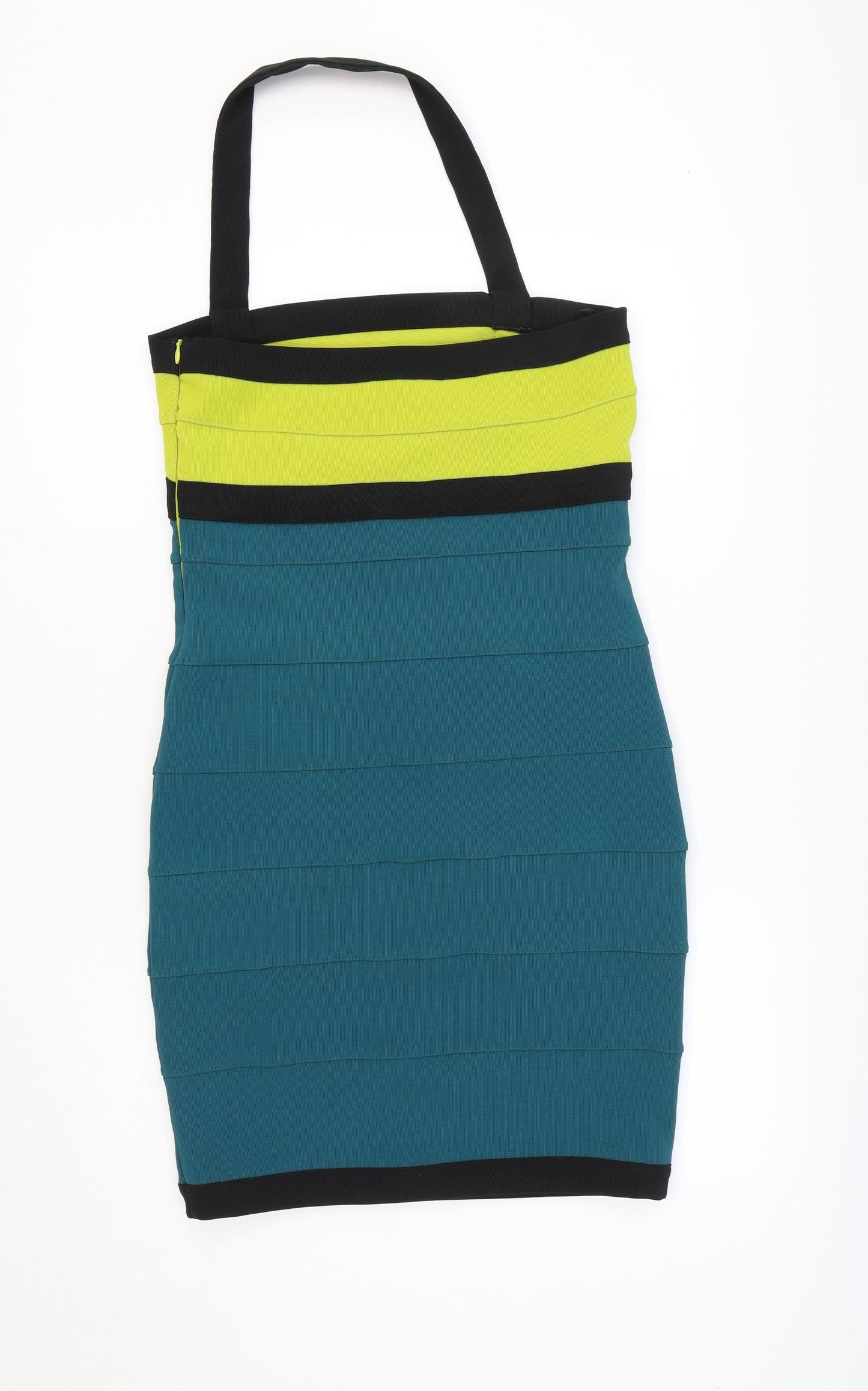 ASOS Womens Green Colourblock Polyester Bodycon Size 12 Halter
